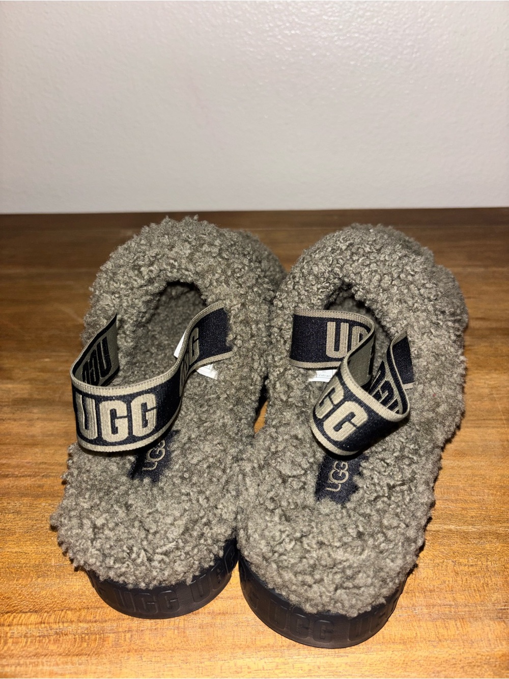 UGG Plush Double-Strap Shearling Slides in Olive NWOB - Picture 3 of 4